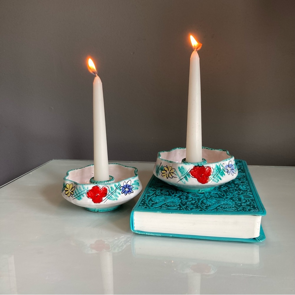 Italian Pottery Taper Candle Holders Set of 2
